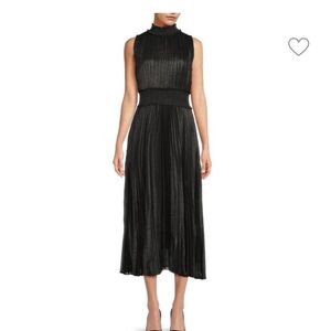Nanette Lepore classy black metallic Mockneck Pleated Midi Dress sz 8